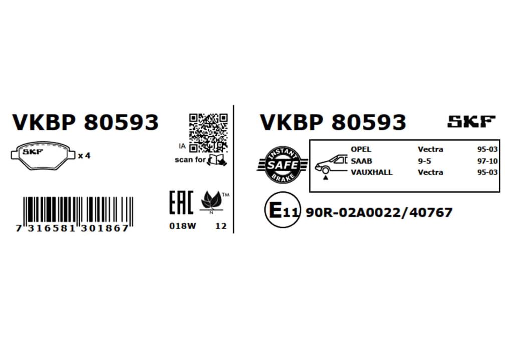 Jogo de 4 pastilhas de travão SKF ref. VKBP 80593